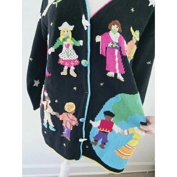 Storybook Knits Kids Children Around The World Peace On Earth Cardigan Sweater M - Picture 5 of 11
